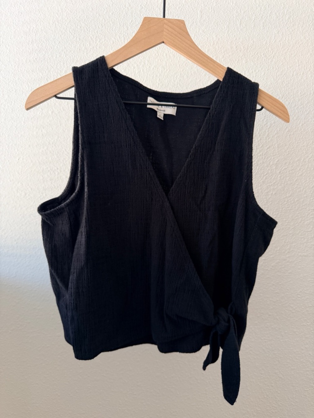 Black Wrap Tie Sleeveless Top - Madewell Texture & Thread L